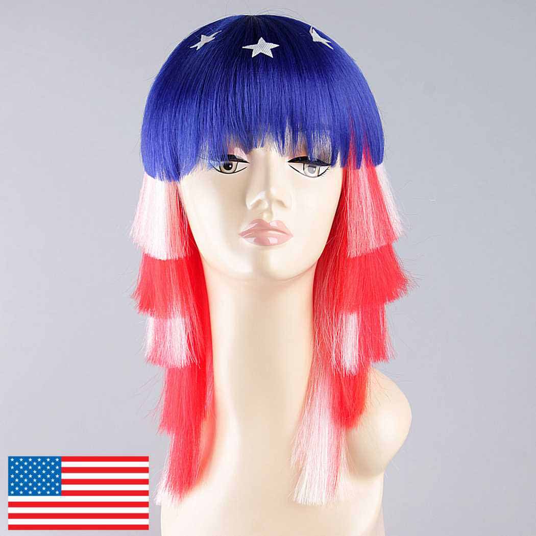 flagwigs, football wigs, fan wigs, afro wigs, mullet wigs, bob wigs, euro wigs,  premier league wigs,United States Long Wig