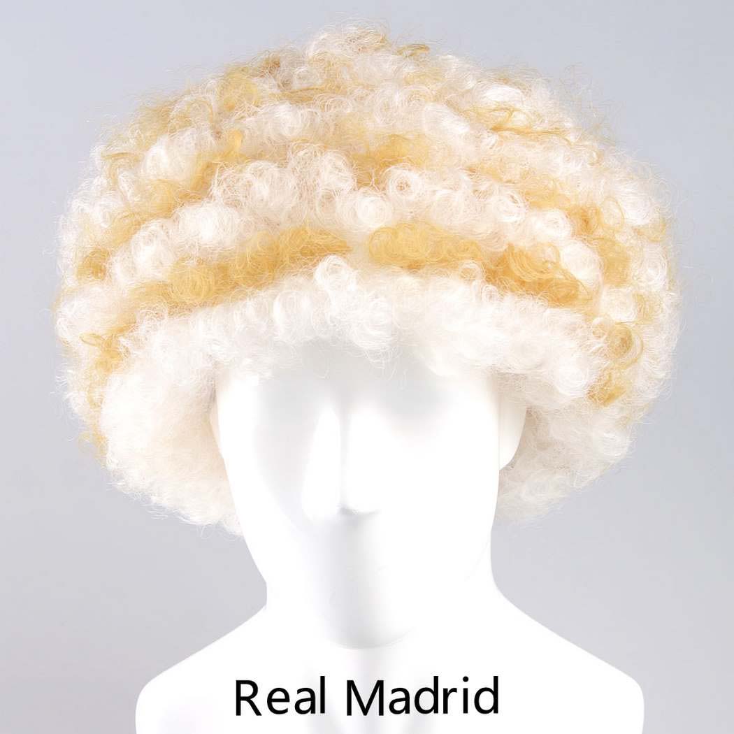flagwigs, football wigs, fan wigs, afro wigs, mullet wigs, bob wigs, euro wigs,  premier league wigs,Real Madrid Afro Wig